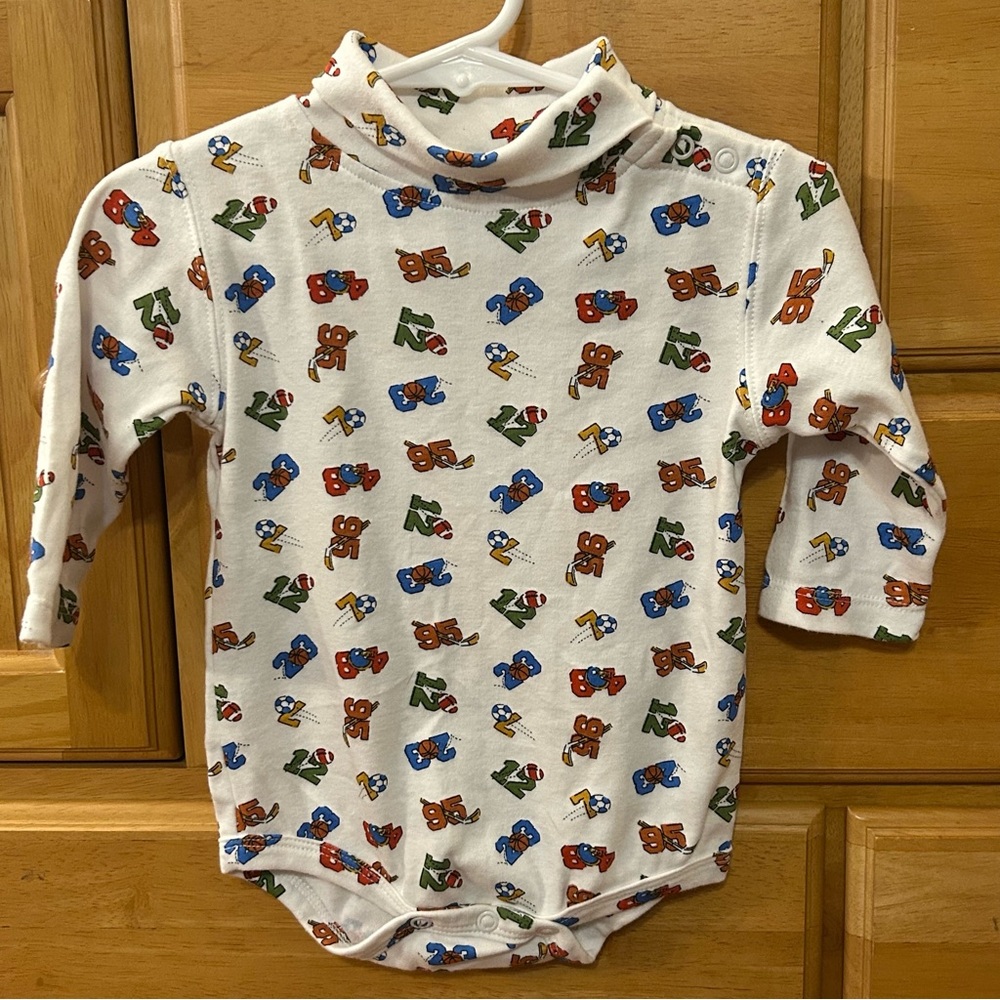 Simply Basic Boy’s One Piece Long Sleeve Shirt Sports & Number Themed Size 12M